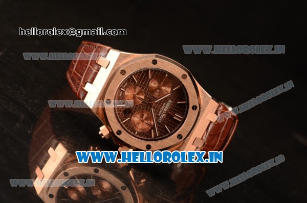 Audemars Piguet Royal Oak Chrono Rose Gold Case With Brown Dial 7750 Automatic Brown Leather 26331OR.OO.D821CR.01 - Click Image to Close